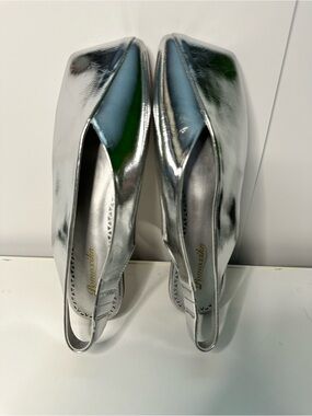 Pomoxin Women’s Silver Slingback Flats Square Toe Strappy Faux Leather Sx 7